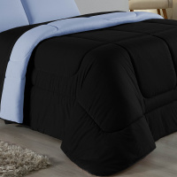 Edredom Casal Queen 100% Algodão Em Malha Fio 30/1 Dupla Face Kit 03 Peças - Azul Claro Com Preto