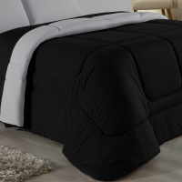 Edredom Casal Queen 100% Algodão Em Malha Fio 30/1 Dupla Face Kit 03 Peças - Cinza Com Preto