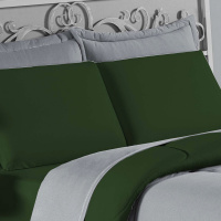 Edredom Casal Queen 100% Algodão Em Malha Fio 30/1 Dupla Face Kit 03 Peças - Verde Com Cinza