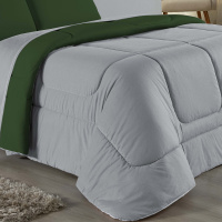 Edredom Casal Queen 100% Algodão Em Malha Fio 30/1 Dupla Face Kit 03 Peças - Verde Com Cinza