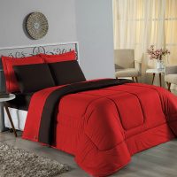 Edredom Casal Queen 100% Algodão Em Malha Fio 30/1 Dupla Face Kit 03 Peças - Vermelho Com Tabaco