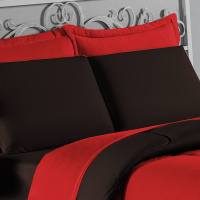 Edredom Casal Queen 100% Algodão Em Malha Fio 30/1 Dupla Face Kit 03 Peças - Vermelho Com Tabaco