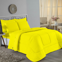 Edredom Casal Queen 100% Algodão Em Malha Fio 30/1 Dupla Face Kit 04 Peças - Amarelo