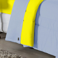 Edredom Casal Queen 100% Algodão Em Malha Fio 30/1 Dupla Face Kit 04 Peças - Amarelo Com Azul Claro