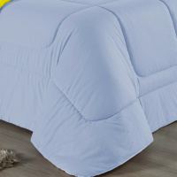Edredom Casal Queen 100% Algodão Em Malha Fio 30/1 Dupla Face Kit 04 Peças - Amarelo Com Azul Claro