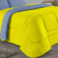 Edredom Casal Queen 100% Algodão Em Malha Fio 30/1 Dupla Face Kit 04 Peças - Amarelo Com Azul Claro
