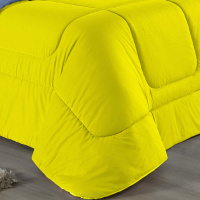 Edredom Casal Queen 100% Algodão Em Malha Fio 30/1 Dupla Face Kit 04 Peças - Amarelo Com Azul Claro