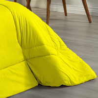 Edredom Casal Queen 100% Algodão Em Malha Fio 30/1 Dupla Face Kit 04 Peças - Amarelo Com Azul Claro