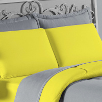Edredom Casal Queen 100% Algodão Em Malha Fio 30/1 Dupla Face Kit 04 Peças - Amarelo Com Cinza
