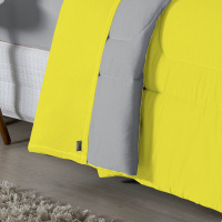 Edredom Casal Queen 100% Algodão Em Malha Fio 30/1 Dupla Face Kit 04 Peças - Amarelo Com Cinza