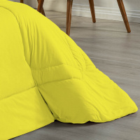 Edredom Casal Queen 100% Algodão Em Malha Fio 30/1 Dupla Face Kit 04 Peças - Amarelo Com Cinza
