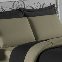 Edredom Casal Queen 100% Algodão Em Malha Fio 30/1 Dupla Face Kit 04 Peças - Cáqui Com Preto