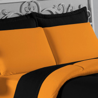 Edredom Casal Queen 100% Algodão Em Malha Fio 30/1 Dupla Face Kit 04 Peças - Laranja Com Preto