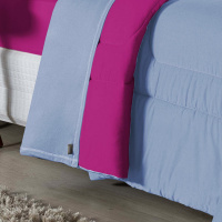 Edredom Casal Queen 100% Algodão Em Malha Fio 30/1 Dupla Face Kit 04 Peças - Pink Com Azul Claro