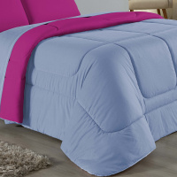 Edredom Casal Queen 100% Algodão Em Malha Fio 30/1 Dupla Face Kit 04 Peças - Pink Com Azul Claro