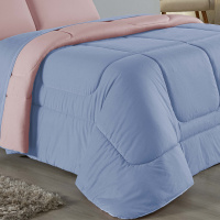 Edredom Casal Queen 100% Algodão Em Malha Fio 30/1 Dupla Face Kit 05 Peças - Azul Claro Com Rosa