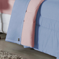 Edredom Casal Queen 100% Algodão Em Malha Fio 30/1 Dupla Face Kit 05 Peças - Azul Claro Com Rosa