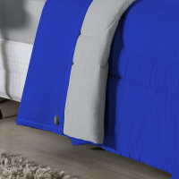 Edredom Casal Queen 100% Algodão Em Malha Fio 30/1 Dupla Face Kit 05 Peças - Azul Royal Com Cinza