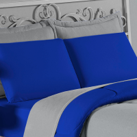 Edredom Casal Queen 100% Algodão Em Malha Fio 30/1 Dupla Face Kit 05 Peças - Azul Royal Com Cinza