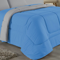 Edredom Casal Queen 100% Algodão Em Malha Fio 30/1 Dupla Face Kit 05 Peças - Azul Turquesa Com Cinza