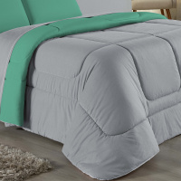 Edredom Casal Queen 100% Algodão Em Malha Fio 30/1 Dupla Face Kit 05 Peças - Jade Com Cinza