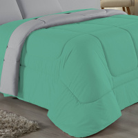 Edredom Casal Queen 100% Algodão Em Malha Fio 30/1 Dupla Face Kit 05 Peças - Jade Com Cinza