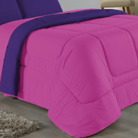 Edredom Casal Queen 100% Algodão Em Malha Fio 30/1 Dupla Face Kit 05 Peças - Pink  Com Roxo