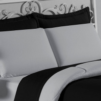 Edredom Casal Queen 100% Algodão Em Malha Fio 30/1 Dupla Face Kit 05 Peças - Preto Com Cinza