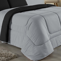Edredom Casal Queen 100% Algodão Em Malha Fio 30/1 Dupla Face Kit 05 Peças - Preto Com Cinza
