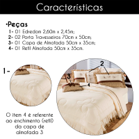 Edredom Casal Queen Com Babado Kit 05 Peças Tecido Misto Naturalle - Palha Com Tabaco