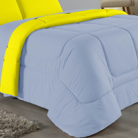 Edredom Dupla Face King Size 100% Algodão Em Malha Fio 30/1 - Amarelo Com Azul Claro