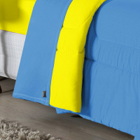 Edredom Dupla Face King Size 100% Algodão Em Malha Fio 30/1 - Amarelo Com Azul Turquesa