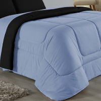 Edredom Dupla Face King Size 100% Algodão Em Malha Fio 30/1 - Azul Claro Com Preto