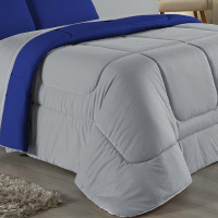 Edredom Dupla Face King Size 100% Algodão Em Malha Fio 30/1 - Azul Royal Com Cinza