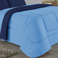 Edredom Dupla Face King Size 100% Algodão Em Malha Fio 30/1 - Azul Turquesa Com Azul Marinho