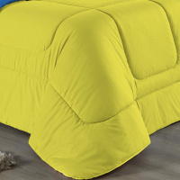 Edredom Dupla Face Queen Size 100% Algodão Em Malha Fio 30/1 - Amarelo Com Azul Turquesa