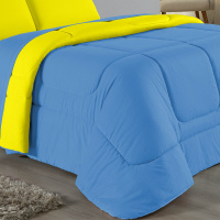 Edredom Dupla Face Queen Size 100% Algodão Em Malha Fio 30/1 - Amarelo Com Azul Turquesa