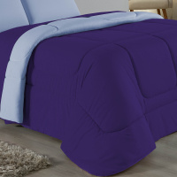 Edredom Dupla Face Queen Size 100% Algodão Em Malha Fio 30/1 -  Azul Claro Com Roxo