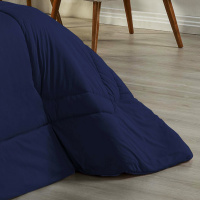 Edredom Dupla Face Queen Size 100% Algodão Em Malha Fio 30/1 - Azul Marinho Com Vermelho