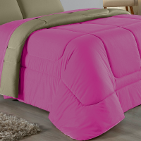 Edredom Dupla Face Queen Size 100% Algodão Em Malha Fio 30/1 - Cáqui Com Pink