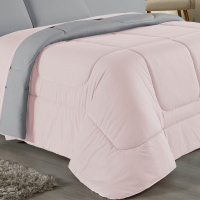 Edredom Queen 100% Algodão Em Malha Fio 30/1 Dupla Face Kit 03 Peças - Rosa Com Cinza