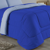 Edredom Queen 100% Algodão Em Malha Fio 30/1 Dupla Face Kit 04 Peças - Azul Claro Com Azul Royal