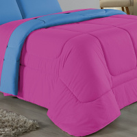 Edredom Queen 100% Algodão Em Malha Fio 30/1 Dupla Face Kit 05 Peças - Pink Com Azul Turquesa