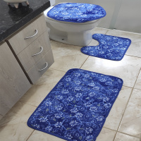Jogo de Banheiro Estampado Com Relevo 03 Peças - Floral Azul