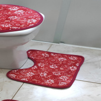 Jogo de Banheiro Estampado Com Relevo 03 Peças - Floral Vermelho
