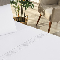 Jogo De Cama Bordado Com Ponto Palito Casal Padrão 04 Peças Tecido Misto Percal 180 Fios Imperial - Branco
