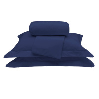 Jogo De Cama Casal Queen Liso 100% Algodão 200 Fios 04 Peças Tous Les Jours - Azul Marinho