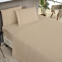 Jogo De Cama Com Ponto Palito Casal Padrão 04 Peças Tecido Misto Percal 180 Fios Elegance - Cáqui