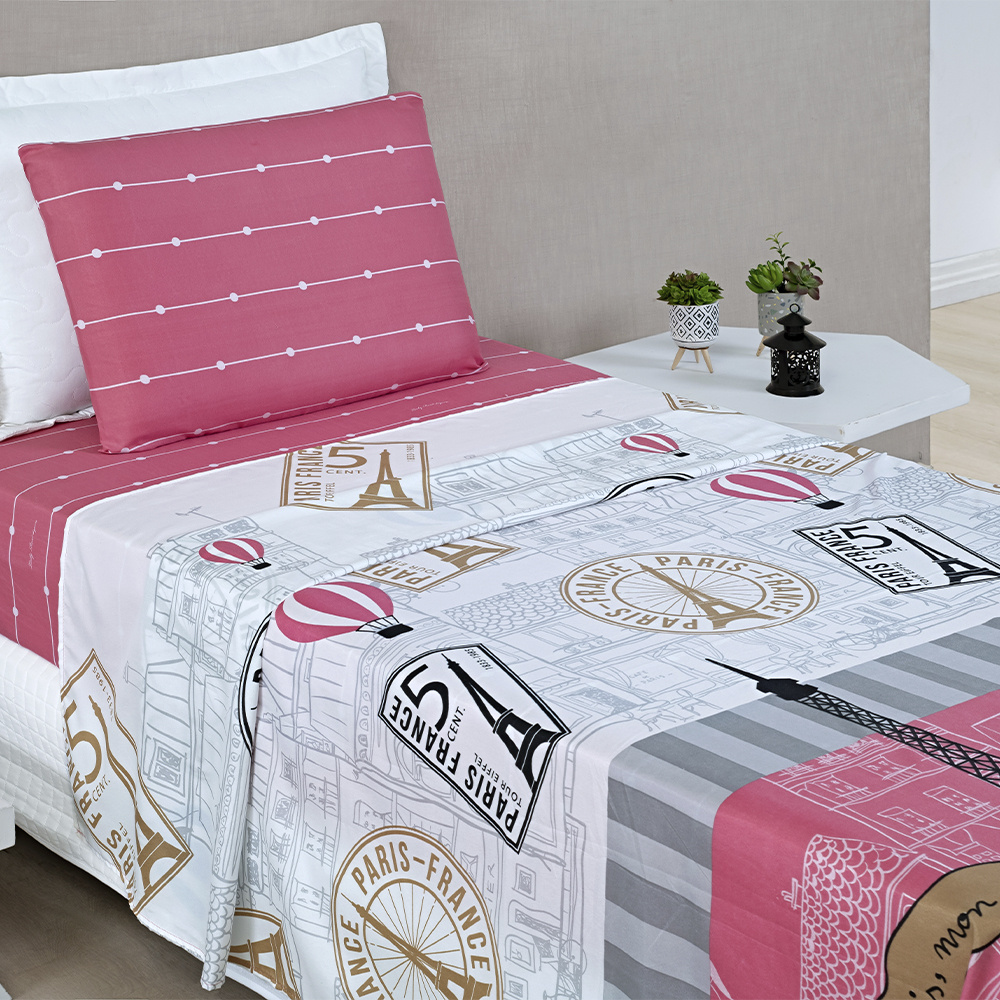 Jogo Cama Solteiro Infantil Menina + Lençol Rosa Kit 4 Peças