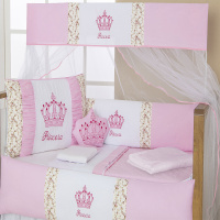 Kit Berço Padrão Americano E Nacional 11 Peças Tecido Misto Lateral  Princesa Floral - Rosa